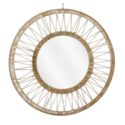 Produktbild von Mica Decorations Ludy Rattan Spiegel Wanddeko – Spiegel Rund – Wandspiegel Rund - Boho Wandbehang – Ø70 cm – Jute – Hellbraun
