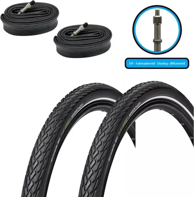 Produktbild von 2x Schwalbe Green Marathon 28x1,25 Zoll 32-622 700x32c SET mit 2x DV Schläuchen