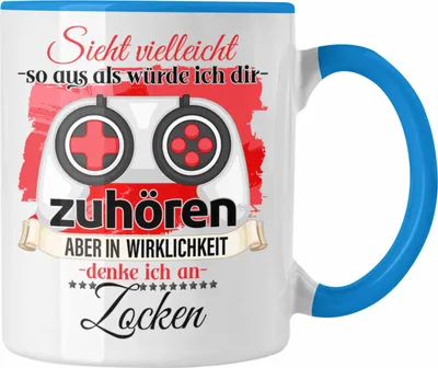 Produktbild von Trendation - Gamer Geschenk Tasse Zocker Liebhaber Geschenkidee Lustiger Spruch (Blau)
