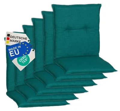 Produktbild von NYVI Gartenstuhl Auflagen Niedriglehner 6er Set Barcelona - UV-Beständig, Atmungsaktiv, Strapazierfähig - Niedriglehnerauflagen Sitzkissen Outdoor - Sitzauflagen für Gartenstühle 100x50cm Türkis