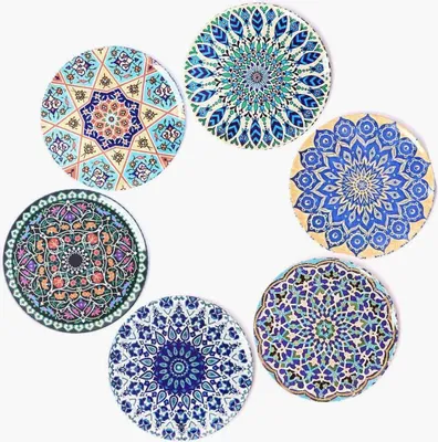 Produktbild von Untersetzer 6er rund 9cm Boho in mehrfarbig