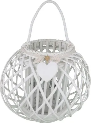 Immagine prodotto di Milani Home - Lanterna In Vimini Elvire Colore Bianco Con Vetro E Nastro In Pizzo E Decoro A Cuore - Bianco