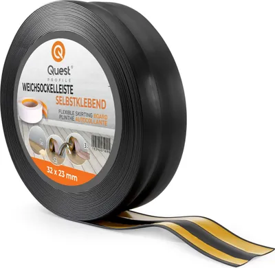 Obrázok produktu pre QUEST Mäkká samolepiaca lišta 32x23 mm, flexibilné obloženie stien v kuchyni a kúpeľni, PVC lišta, tesniaca páska, čierna, 1m