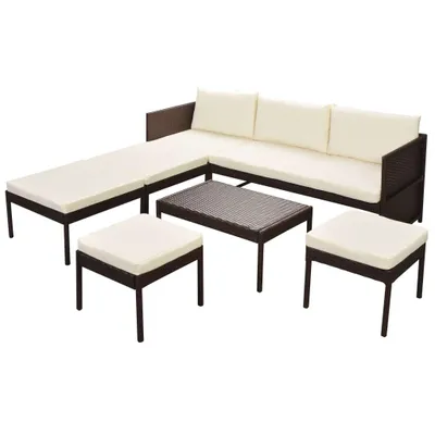 Produktbild von 6-tlg. Garten-Lounge-Set mit Auflagen Poly Rattan Braun