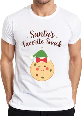 Zdjęcie produktu dla Santa's Favourite Snack Christmas Cookie Gift Śmieszna, urocza koszulka męska, biały, 3XL