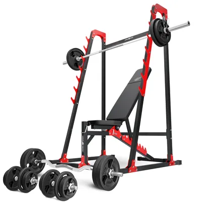 Produktbild von Marbo Sport Set MH24_156KG_KIER | verstellbare Hantelbank + Langhantelständer MH-S204 + Hantelstangen/Hantelscheiben Set 113 kg