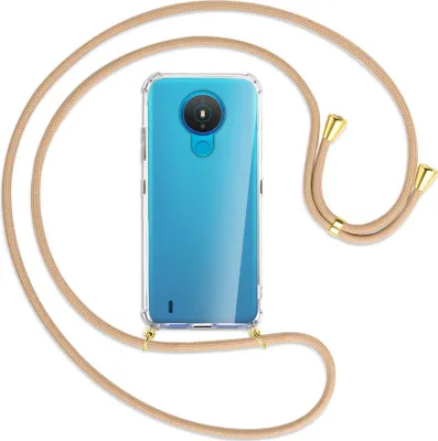 Produktbild von Handykette Backcover-Schutzhülle mit Band (Metall goldfarben) für Nokia 1.4 - beige