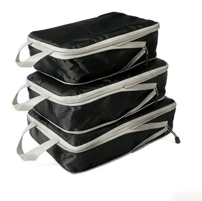 Produktbild von Reisopbergset mit Kompressierertaschen, tragbare Organizer-Taschen mit großem Volumen, Reisezubehör-Taschen für Gepäck, leicht, zusammenklappbar und räumersparend (schwarz).