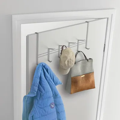 Produktbild von Metaltex türgarderobe grau 6 haken - Silber - Bereit f\u00fcr den Einsatz | Geeignet f\u00fcr T\u00fcren mit \u00dcberdeckung