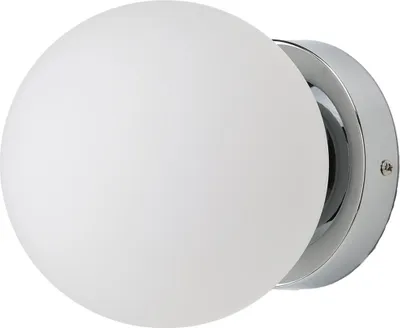 Productafbeelding van Wandlamp en plafondlamp, bolvormig, Ø 150 mm, opaalglas, E27, IP44, chroom, geschikt voor badkamer en buitengebruik