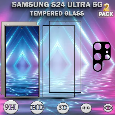 Obrázok produktu pre 2-balenie Samsung S24 Ultra 5G Ochranné sklo na displej & 1-balenie ochrana objektívu - Tvrdené sklo 9H - Super kvalita 3D