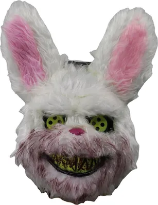 Image de Masque de lapin effrayant en peluche et plastique Tête de lapin Cosplay Costume pour Halloween Carnaval Rose et Blanc