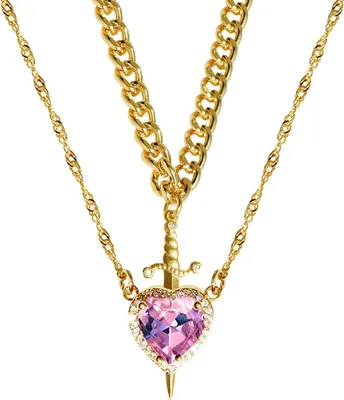 Produktbild von Paar-Halskette mit Zirkonia-Herz, passende Halskette, romantisch durch das Herz, Paarschmuck für ihn, ihr Valentinstagsgeschenk