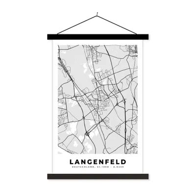 Produktbild von MuchoWow® Textilposter Langenfeld - Stadtplan - Deutschland - Karte 40x60 cm mit schwarzem Rahmen - Wanddekorationen