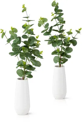 Zdjęcie produktu dla Dekoracja z eukaliptusa w białym ceramicznym wazonie, 45 cm
