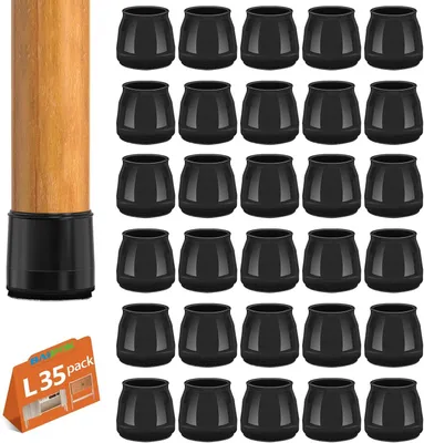 Obrázok produktu pre Kryty na nohy stoličiek 32-40 mm, Okrúhle čierne, Silikón s filcovými klzákmi, Ochrana pre drevené podlahy