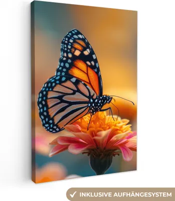 Obrázek produktu pro OneMillionCanvasses® - Obrazy na plátně - Motýl - Zvířata - Barevný - Příroda - Květiny, nástěnné umění, nástěnné dekorace Obývací pokoj, 80x120cm