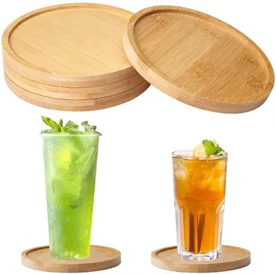 Immagine prodotto di Set di 4 sottobicchieri in legno da 12 cm per bevande e tavoli