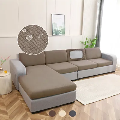 Produktbild von Sofa Überzug Jacquard Kariert für Rückenkissen, Sofa Bezug Wasserdicht Gummiband rutschfest, Sitzkissen Bezug Elastisch Universal Braun