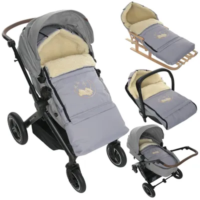 Produktbild von Winter Fußsack für Kinderwagen Babyschale Schlittensack Wollesack Baby Fußsack Kuschelsack Winterfußsack 40 x 90/110 cm (Hellgrau)