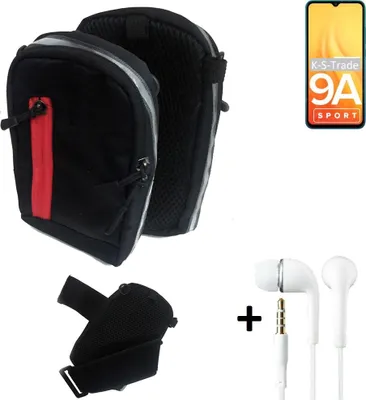 Produktbild von K-S-Trade Outdoor Gürteltasche Holster Umhängetasche + Kopfhörer kompatibel mit Xiaomi Redmi 9A Sport schwarz Handy Tasche Case travelbag