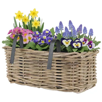 Produktbild von 1 x Blumenkasten "Marie" aus Weide für Geländer L 35 cm mit Folie und Halterung Geländerkasten Weide Blumenkästen aus Weide Balkonkasten Weide