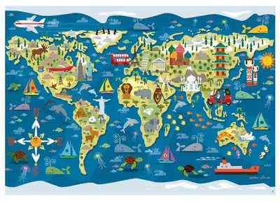 Image de Puzzle mappemonde monuments et animaux 200 pieces - planisphere, carte, geographie - educa - 19292