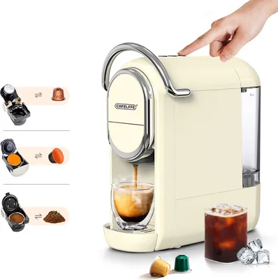 Produktbild von MK-609 3-in-1-Pad-Kaffeemaschine, 92 ¡ãC, 19 Bar, Kalt- und Heissbrueh-Pad-Kaffeemaschine, elektrische Einzel- und Doppelportionskaffeemaschine mit automatischer Abschaltung nach 15 Minuten, 600 ml Wassertank, herausnehmbare Tropfschale, funktioniert mit DG/NES-Kapseln und gemahlenem Kaffee