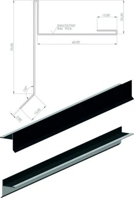 Produktbild von Ortblech mit Wasserfalz aus Aluminium | Anthrazit 200cm | Dachblech Giebelblech Tropfkante Winkelblech Ortgang | Satteldach Gartenhaus