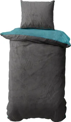 Produktbild von Devior 2 tlg Wende Nicky Plüsch Bettwäsche 155x220 cm anthrazit/petrol Cashmere Touch  Winter Bettbezug Set mit Reißverschluss