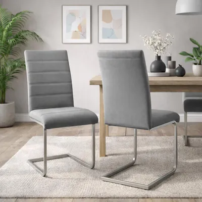 Produktbild von HAGO24 Freischwinger Grau Esszimmerstühle 2er Set PolyurethanKunstleder C-Gestell Metall ergonomische Rückenlehne Sitzhöhe 50cm