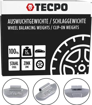Produktbild von TECPO Schlaggewichte Zink Auswuchtgewichte 15g x 100 Wuchtgewichte für Stahlfelgen korrosionsbeständig Radwuchtung Auswuchtmaschinen