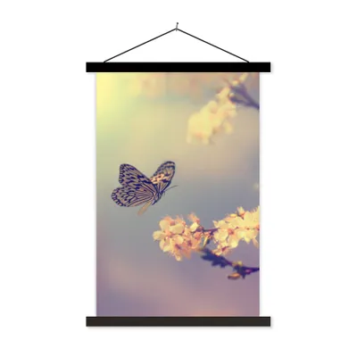 Produktbild von MuchoWow® Textilposter Schmetterlinge - Blüte - Zweig - Baum 60x90 cm mit schwarzem Rahmen - Poster Wohnzimmer