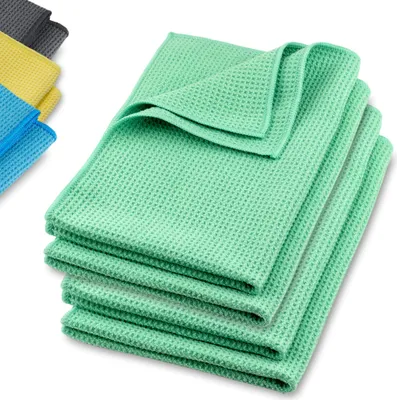 Produktbild von ELEXACLEAN Mikrofaser Trockentuch, Premium Waffeltuch (4 Stück, 60x40 cm, Grün) superweiche Qualität für Auto, Glas, Küche, Geschirr, Bad