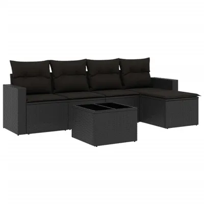 Produktbild von vidaXL 6-tlg. Garten-Sofagarnitur mit Kissen Schwarz Poly Rattan
