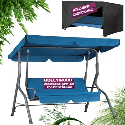 Produktbild von CASARIA® Hollywoodschaukel 2 Sitzer wetterfest für Balkon Atlantik Blau 200kg Belastbar Dach Anti-Rutsch-Füße Garten Terrasse Schaukel Bank 140x112cm Rückenlehne