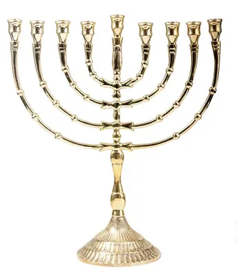 Menora 32 cm, 9-armiger Messingleuchter, gold, für Kerzen bis Ø 1,2 cm