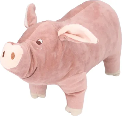 A plush toy pig on a white background.
