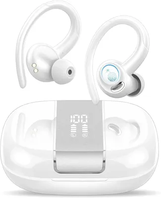 Zdjęcie produktu dla Słuchawki Bluetooth sportowe, bezprzewodowe, z zaczepem na ucho, białe