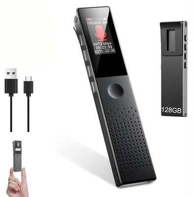 Produktbild von 128GB Digitaler Diktiergerät mit Wiedergabe – 360° Mikrofon, ENC Rauschunterdrückung, Sprachaktivierung – Für Vorlesung, Meeting, Interview
