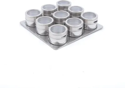 Zdjęcie produktu dla 9 sztuk Magnetyczny organizer na słoiki z przyprawami Pojemniki na przyprawy ze stali nierdzewnej z mocowaniem ściennym