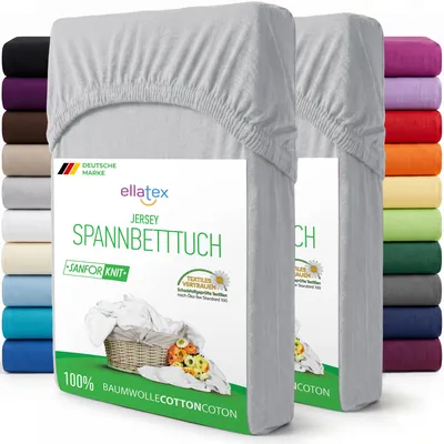 Produktbild von EllaTex 2er Pack Jersey Spannbettlaken 180x200–200x200 Baumwolle – Spannbetttücher Set mit Rundumgummi, in Farbe: Silber