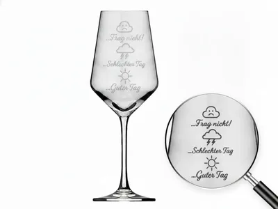 Produktbild von Weinglas Gravur Tagesglück 350 ml spülmaschinenfest ideal für Weinliebhaber