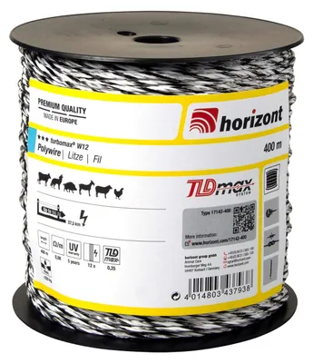 Produktbild von horizont TURBOMAX Litze, 200-1000m, 12 Leiter | Weidezaunlitze, Leitermaterial Spulenlänge: 400 m
