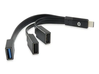 Produktbild von Conceptronic HUBBIES USB 3.1 Type-C zu 1-Port USB 3.0 + 2-Port-USB-2.0-Kabel-Hub, schwarz, USB 3.2 Gen 2 (3.1 Gen 2) Type-C, USB 2.0, USB 3.2 Gen 1 (3.1 Gen 1) Type-A, 5000 Mbit/s, Schwarz, China, 40 mm