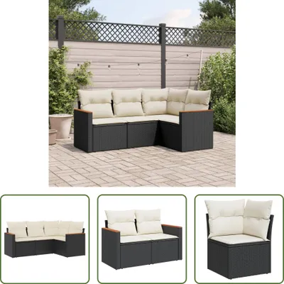 Produktbild von The Living Store 4-tlg. Garten-Sofagarnitur mit Kissen Schwarz Poly Rattan