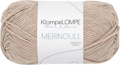 A ball of beige yarn with a label.