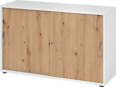 Produktbild von Schiebetürenschrank 1752, 748 x 120 x 400 mm, 2 Ordnerhöhen, abschließbar, weiß/asteiche