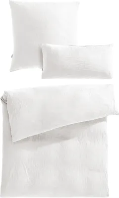 Produktbild von Pure Label Musselin Bettwäsche 155x220 cm mit einem Kissenbezug 80x80 cm und einem Kissenbezug 40x80 cm aus 100% Baumwolle - Bettwäsche-Sets in weiß
