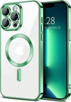 Image de Coque magnétique transparente pour iPhone 13 Pro Max, compatible MagSafe, coque de protection galvanisée avec protection de l'appareil photo vert clair
